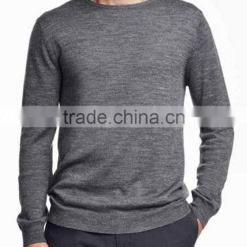 Mens Round Neck Long Sleeve Pullover in Merino Wool Thin Grey Plain Knitted Sweater