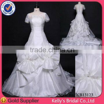 transparent and see through short sleeves party dress white fabric flowers for wedding dresses