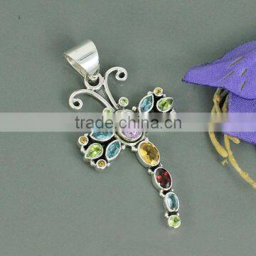 falak gems Multi Gemstone Pendant, Bezel Set Butterfly Shape Pendant