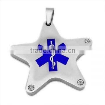 SRP0153 Rhinestone Setting Rod of Asclepius Charm Medical Alert Star of David Pendant