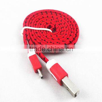 1M 3ft Noodle Flat Cable Fabric Braided USB Data Sync Cloth Woven Fiber Knitted Nylon Cord