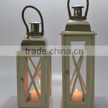 Wood & Steel Pillar Candle Lanterns in Antique Finish