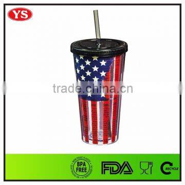 BPA Free Clear Plastic Insulated Tumbler With Straw and Lid for Drinking 20 Ounce