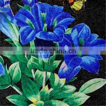 VH Premium Flower Glass Mural Bedroom Wall Blue Mosaic Tiles Design