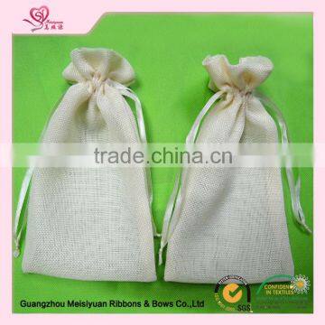 Custom drawstring jute/burlap bag with ribbon for wedding favor