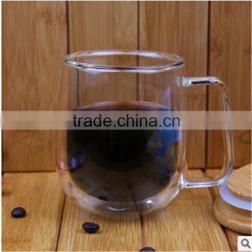 Handmade Double-Wall High Borosilicate Glass Coffee Mugs Insulated Espresso Cups with Large Handle, 250ml