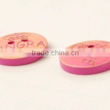 2 Holes Fancy High Quality Pink Painted Wooden Buttons with Figure Engraved On