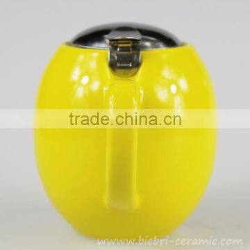 350ml Elegant Yellow Color Glazed Mini Chinese Ceramic Teapot With Stainless Steel Infuser And Lids photo-4