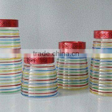 4pcs hand painted glass canister with plastic lid