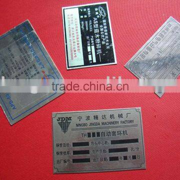 aluminium metal tag for machine