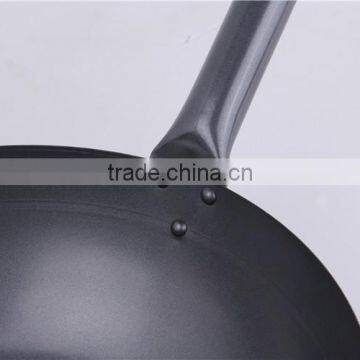 Black Flat Bottom Signle Handle Coating Carbon Steel Cooking Wok
