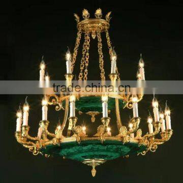 Outstanding European Antique Style Gilt Bronze Malachite Candle Chandelier, Luxury Designed Pendant Lamp