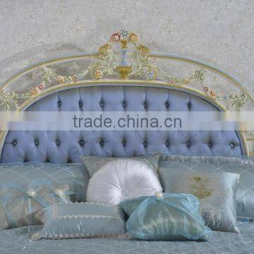 European Style Bedroom Set, Elegant Floral Crown Design Blue Upholstered Bedroom Set photo-2