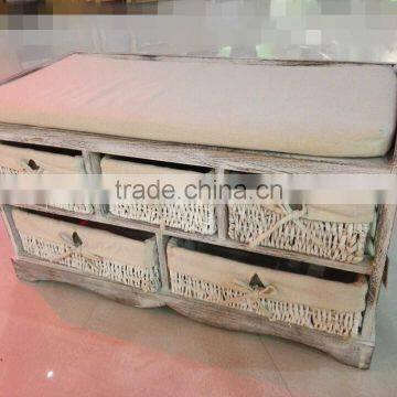 wooden storage bench seat with wooden drawers