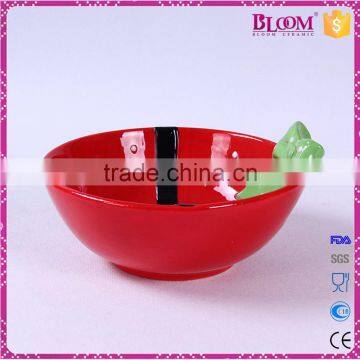 Hand-painted Red Ceramic Christmas Round Candy Bowl photo-2