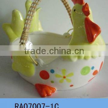 Ceramic easter gift,cock candy holder,ceramic fruit basket