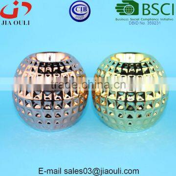 Copper/gold electroplated Polished christmas ball shape Ceramic Candlestick holder