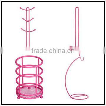 Hot Pink Powder Coating Stylish Iron Metal Fruit Basket Hanger Holders Racks for Kitchen Organizer Storage photo-5