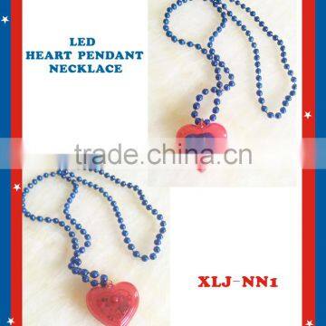 4th of July light up flag heart shaped pendant with beads necklace