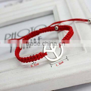 Silver Peace Sign Charm Bracelet Hand Braied Macrame Bracelet Friendship Bracelet photo-2