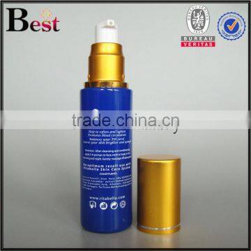 50ml China Hot Products Screen Pringting Cosmetic Lotion Blue Glass Bottle Gold Aluminum Pump and Cap Wholesale photo-2