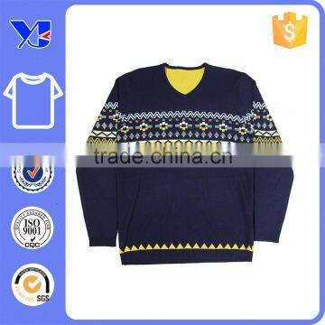 New Fashion Knitted Pattern Blue Cotton Knit Men Pullover Sweater