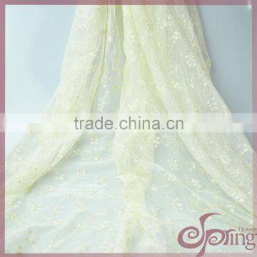 Yellow netting farbic embroidery lace, lovely flower swiss lace fabrics for dress, blouse