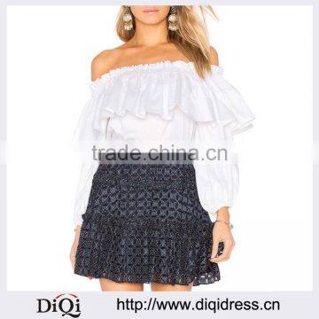 Wholesale Women Apparel Ruffled White Simple Cotton Top(DQE0403T)