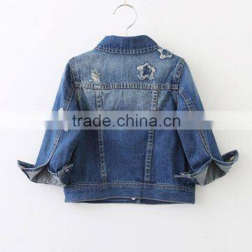 Hot Sale Boutique Girl Clothing Ripped Turndown Denim Outerwear photo-2