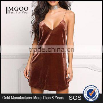 MGOO Fashion Customized Women Plain Cutout Dresses Velvet Plunge Slip Dress Nightwear Party Simple Vestidos