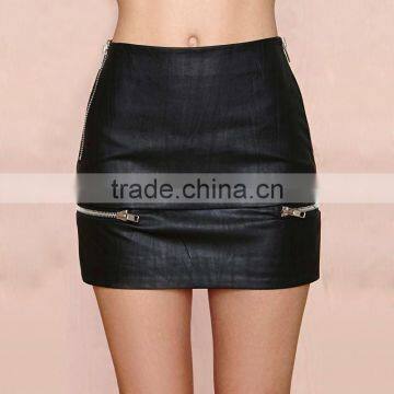 MGOO High Quality Black Twill Mini Plain Skirt For Women Wholesale Silver Zip Fashion Sexy Skirt 15144A108 photo-3