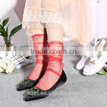 WS-9 Glitter Mesh Socks Sexy Pearl Women Socks Silk Female Transparent Meias Harajuku Funny Sox Elastic photo-3