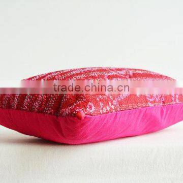 Red Vintage Sari Hand Stitched Kantha Cushion Cover , Red Decorative Pillow , Accent Pillow, Lumbar Pillow, Vintage Kantha Cushi