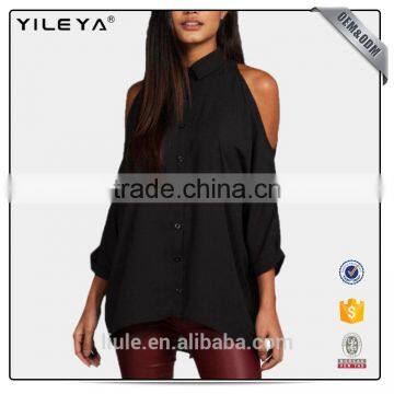 New Design Blouse Casual Tops Chiffon Sexy Women off Shoulder Shirt photo-2