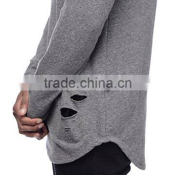 Distressed Heathergrey Long Sleeve Knit Mens Hoodie&sweatshirt photo-3