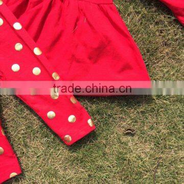 Winter/fall Scarf Set Girls Kids Clothing Hot Sell Red Suit Clothes Gold Dot Pant Set photo-4