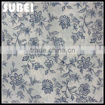 12MM Wholesale wide silk cotton fabric,printed small blue flower mulberry silk cotton blend fabrics