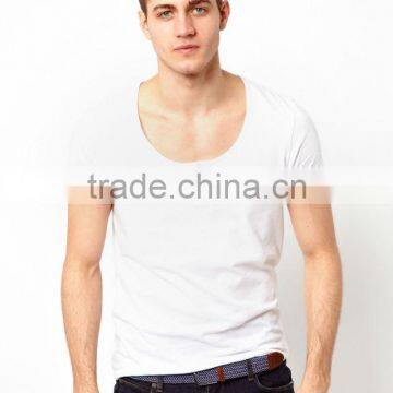 button through placket white tee shirts for man