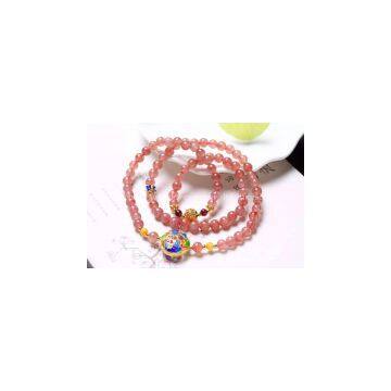Neffly Jewelry Natural Strawberry Crystal Bracelet 6 mm With S925 Silver Accessories Natural Beeswax Bluing, With Garnet Beads photo-2