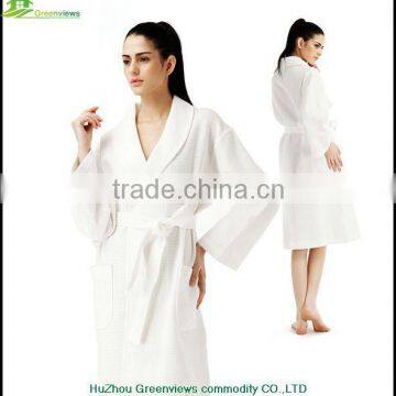 Waffle Cotton Embroidered Robe and Waffle Bathrobe for Couple Shawl/kinomo Style Robe photo-2