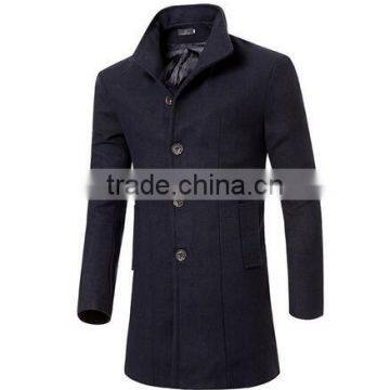 Fashion Brand Winter Mens Wool Jacket Single Breasted Slim Fit Solid Men's Wool Coat Men Long Overcoat