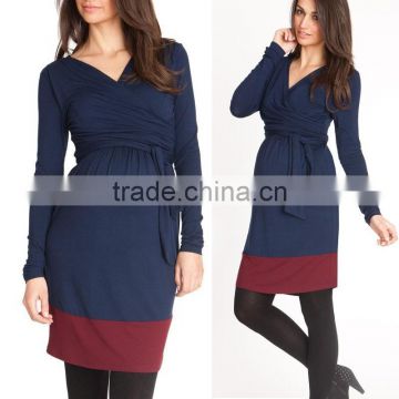 hot sale navy & claret maternity wrap dress wholesale maternity dress