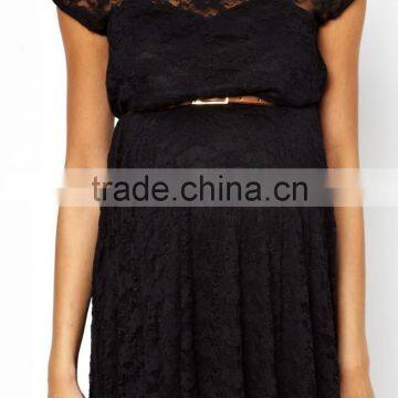 Hot Sale Lace Skater Dress for Pregnant Woman,latest Maternity Clothing Designs Deep v Neck,maternity Clothing Wholesale photo-2