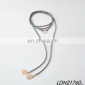 Layered Gray Knot Suede Wrap Necklace Gold Circle Pendant Bohemian Choker Necklace Jewelry photo-5