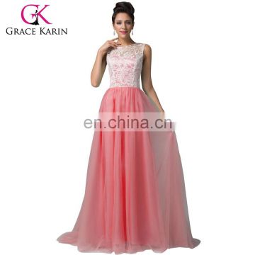 7 Colors Available Grace Karin Floor Length Formal Dress Elegant Sleeveless Watermelon Red Long Lace Prom Dresses 2016 CL6108-4#