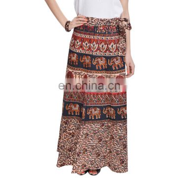 Indian Block Printed Long Magic Wrap Round Skirt