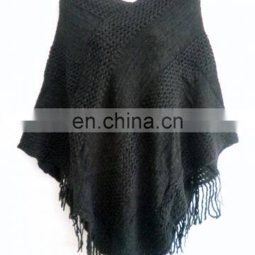 Indian Handmade Ladies Casual Designer Colored Woolen Poncho Cape Style Knit Top Cardigan V-NECK Sweater Coat Outwear