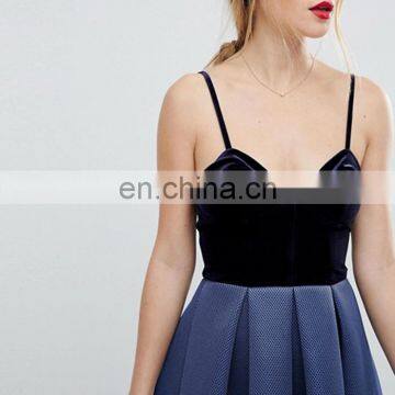 2018 Sexy Airtex Velvet Bodice Midi Strape Prom Women Dress photo-4