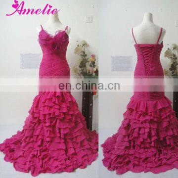 Real sample chiffon ruffles skirt prom dress