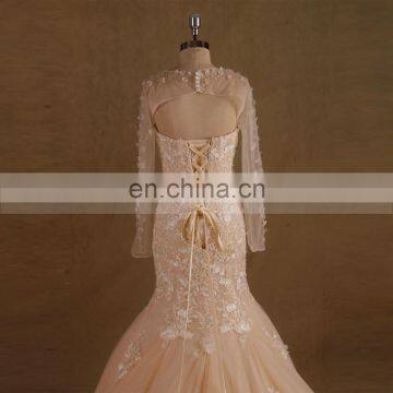 Fairy Heart Neck Mermaid Lace Handmade Flowers Wedding Dress Bottom Tulle With Jacket photo-5
